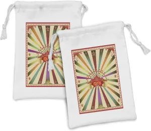 Ambesonne Circus Fabric Pouch Set of 2, Colorful Retro Circus Invitation or Advertisement for Audience with Tent Silhouette, Small Drawstring Bag for Toiletries Masks and Favors, 9" x 6", Multicolor