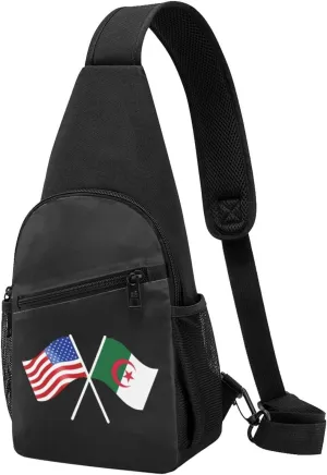 American And Algeria Flag Chest Pack Leisure Shoulder Crossbody Chest Bag