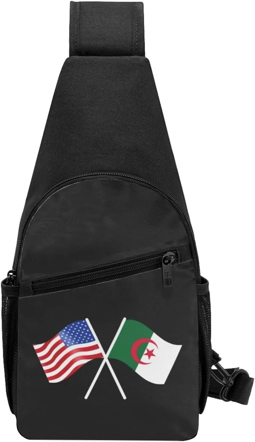 American And Algeria Flag Chest Pack Leisure Shoulder Crossbody Chest Bag