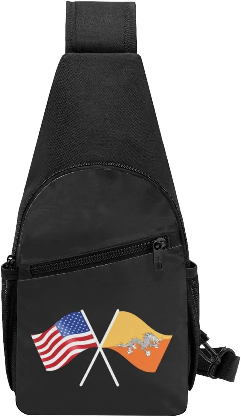 American And Bhutan Flag Chest Pack Leisure Shoulder Crossbody Chest Bag