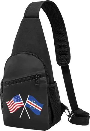American And Cabo Verde Flag Chest Pack Leisure Shoulder Crossbody Chest Bag