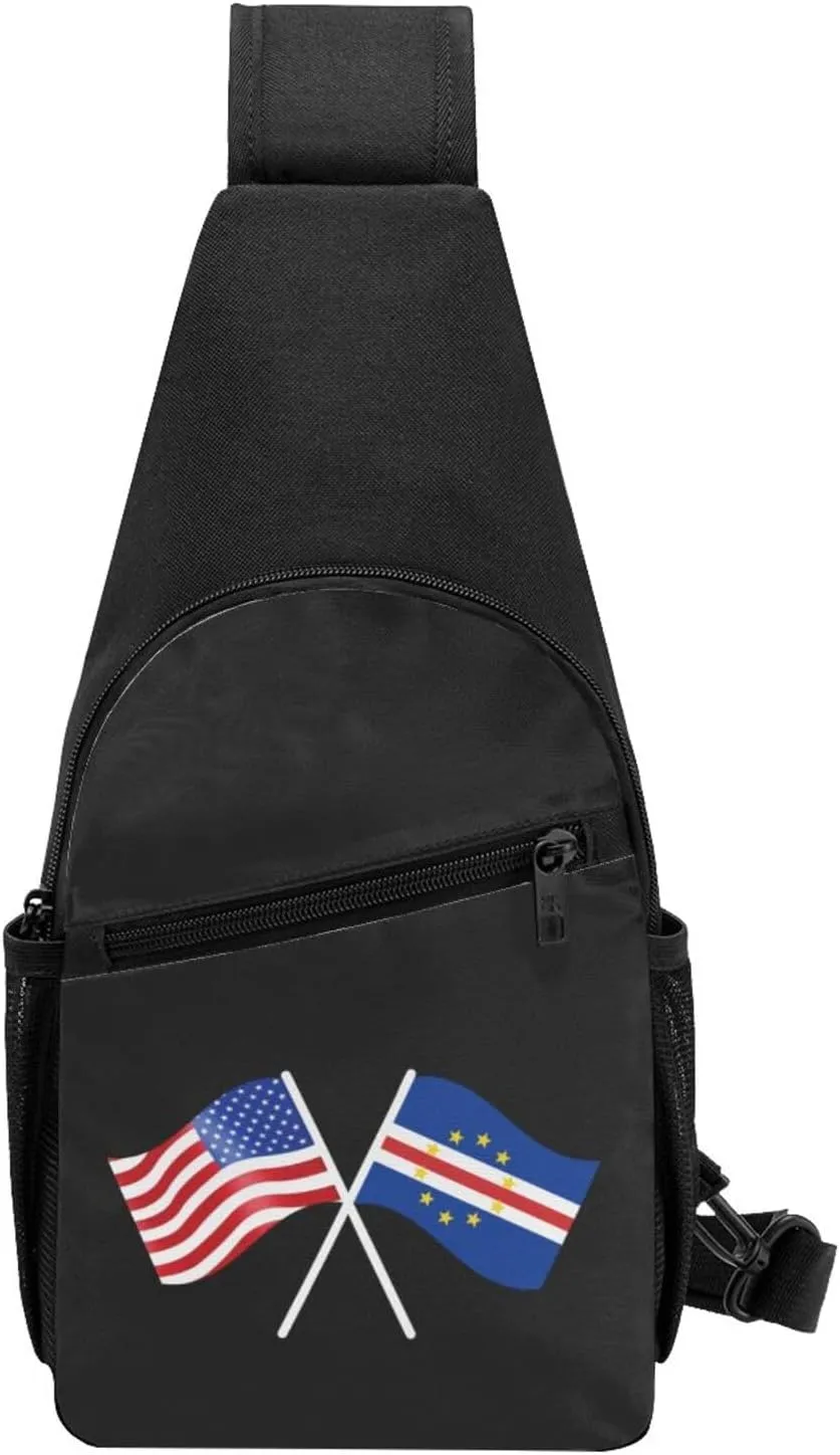 American And Cabo Verde Flag Chest Pack Leisure Shoulder Crossbody Chest Bag
