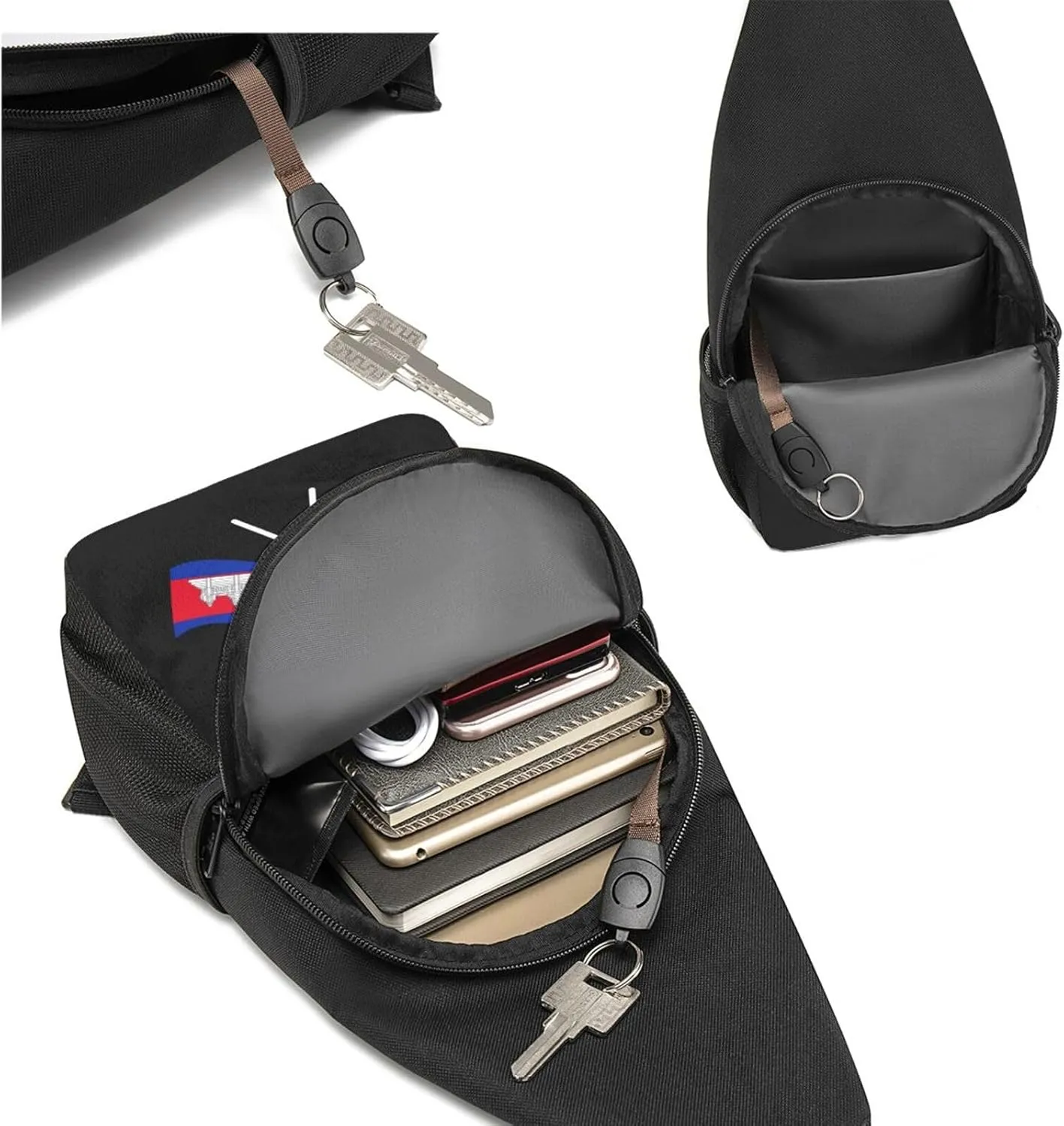 American And Cambodia Flag Chest Pack Leisure Shoulder Crossbody Chest Bag