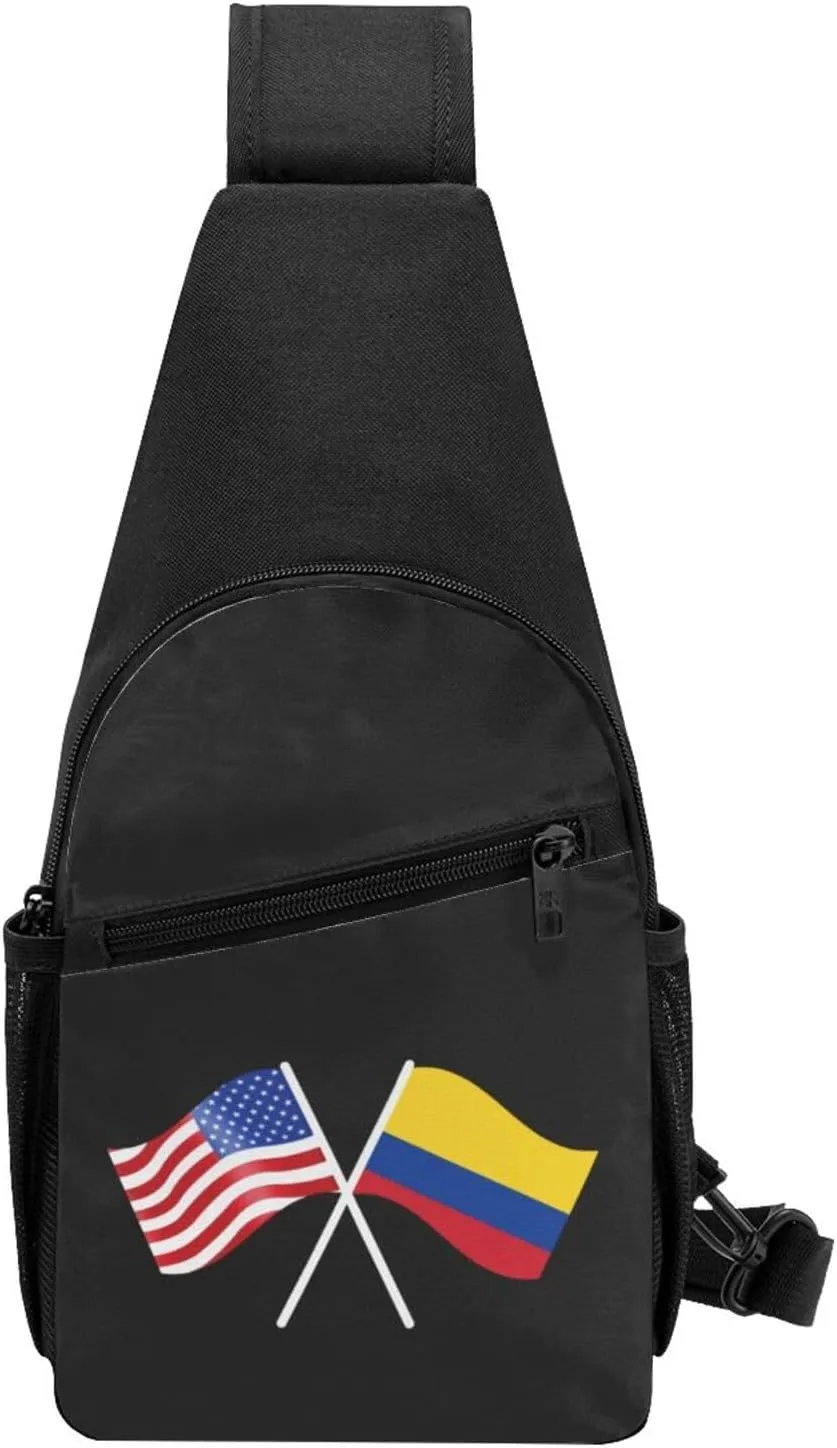 American And Colombia Flag Chest Pack Leisure Shoulder Crossbody Chest Bag