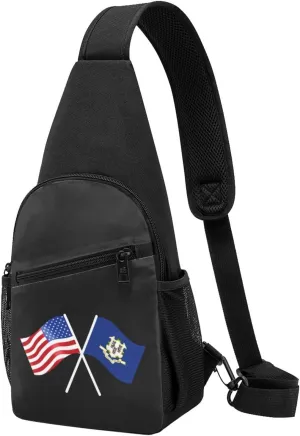 American And Connecticut Flag Chest Pack Leisure Shoulder Crossbody Chest Bag
