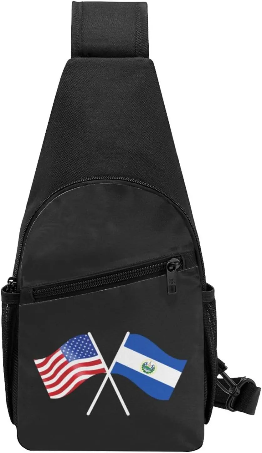 American And El Salvador Flag Chest Pack Leisure Shoulder Crossbody Chest Bag