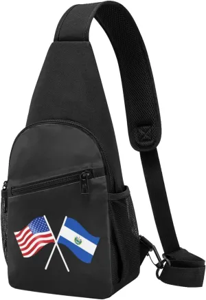 American And El Salvador Flag Chest Pack Leisure Shoulder Crossbody Chest Bag