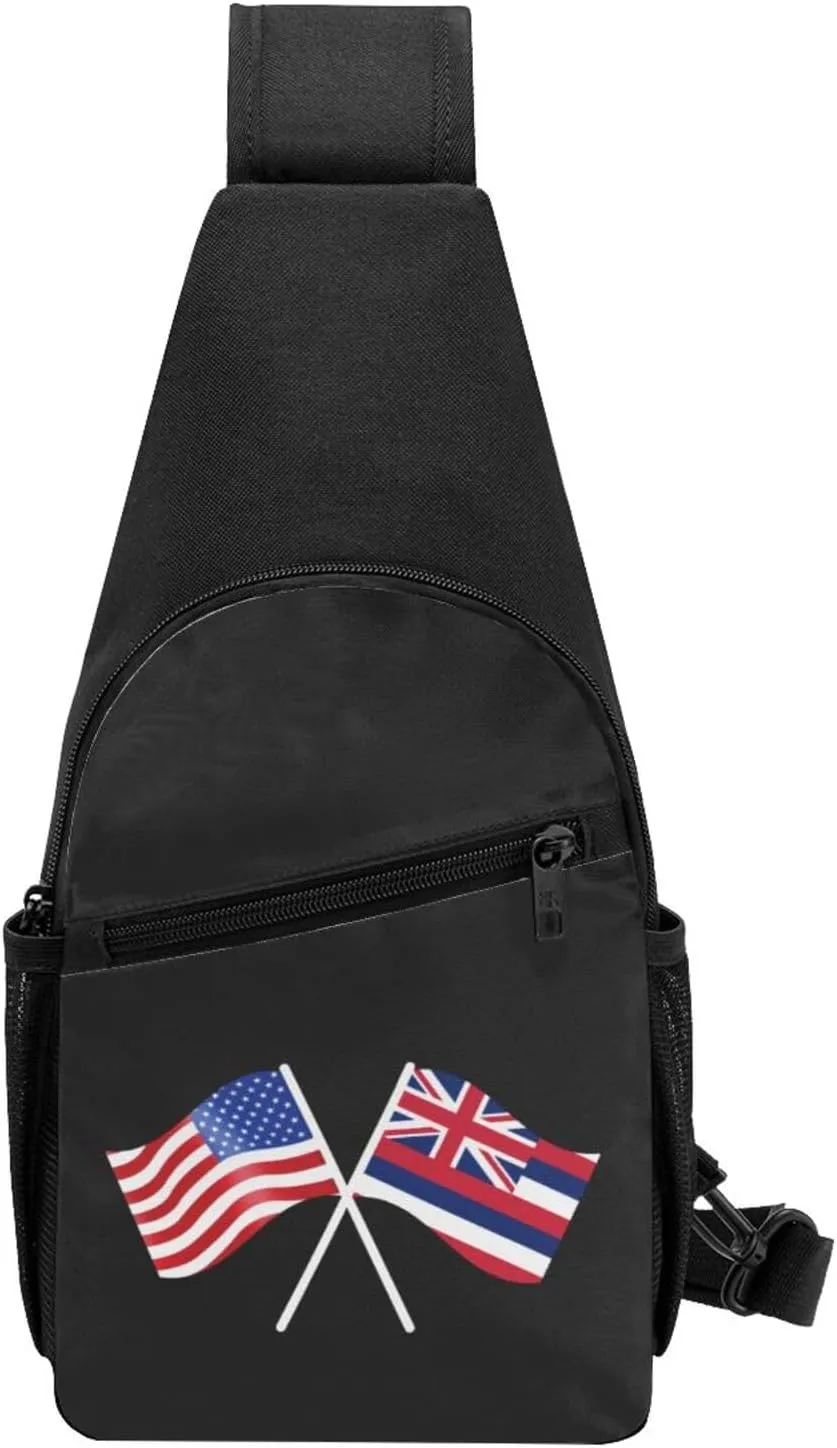 American And Hawaii Flag Chest Pack Leisure Shoulder Crossbody Chest Bag
