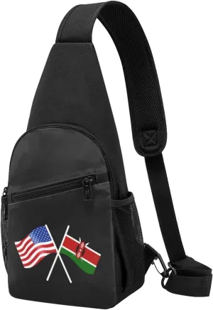 American And Kenya Flag Chest Pack Leisure Shoulder Crossbody Chest Bag
