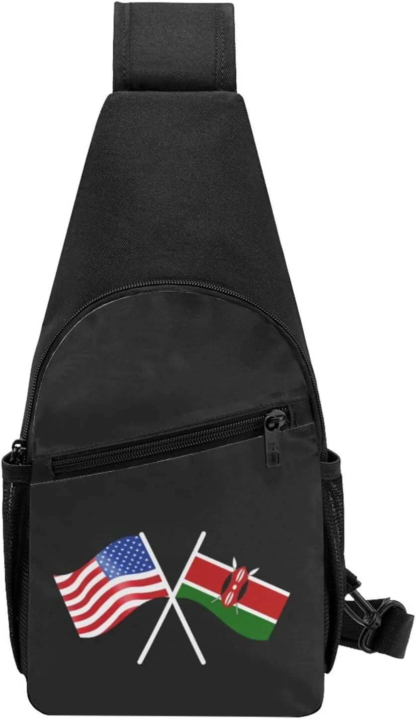 American And Kenya Flag Chest Pack Leisure Shoulder Crossbody Chest Bag