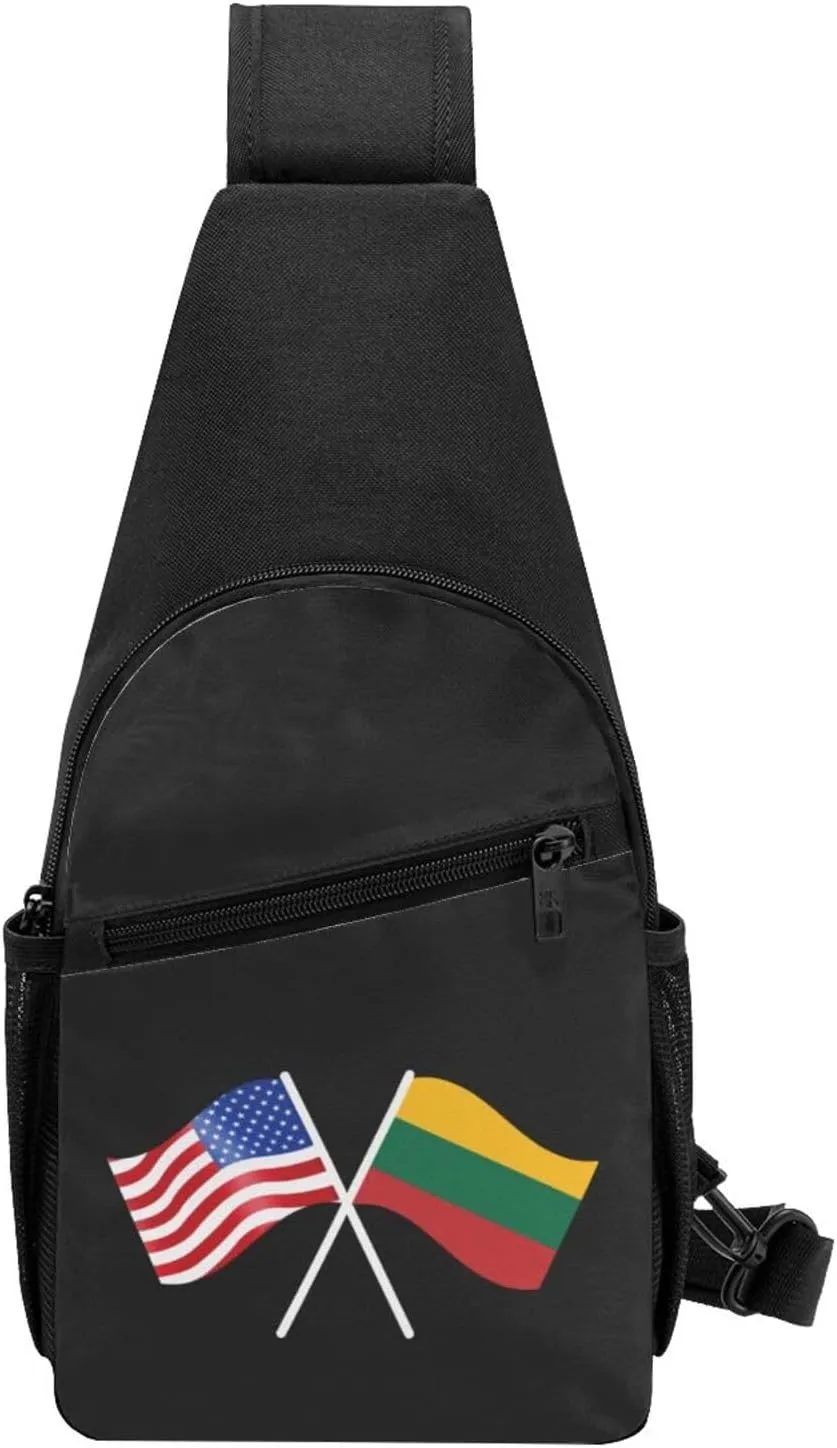 American And Lithuania Flag Chest Pack Leisure Shoulder Crossbody Chest Bag