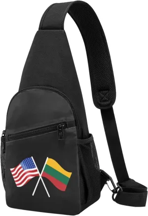 American And Lithuania Flag Chest Pack Leisure Shoulder Crossbody Chest Bag