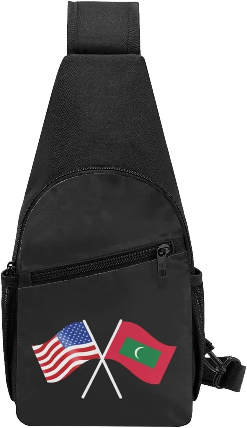 American And Maldives Flag Chest Pack Leisure Shoulder Crossbody Chest Bag