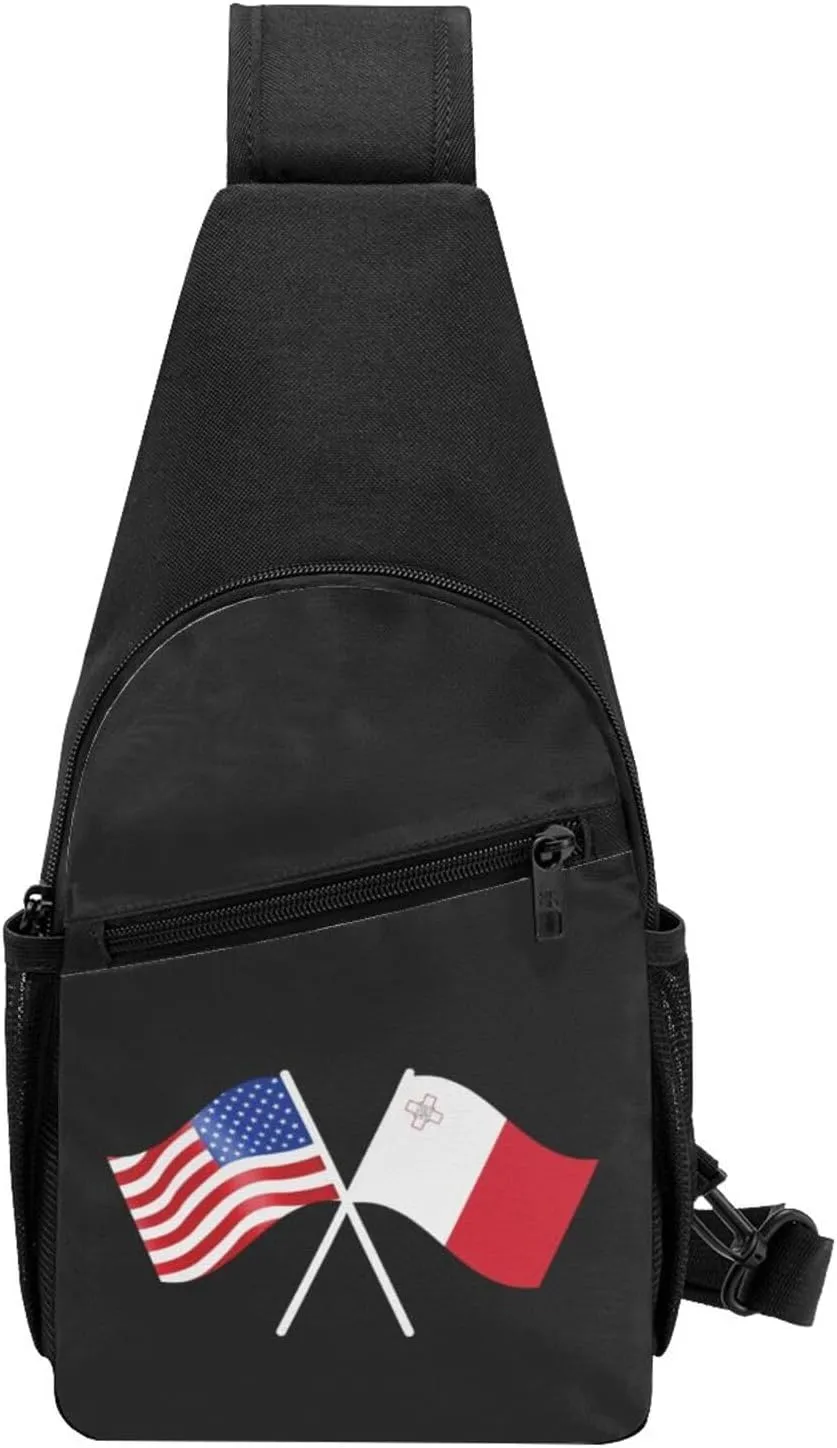 American And Malta Flag Chest Pack Leisure Shoulder Crossbody Chest Bag