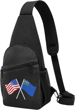 American And Nevada Flag Chest Pack Leisure Shoulder Crossbody Chest Bag