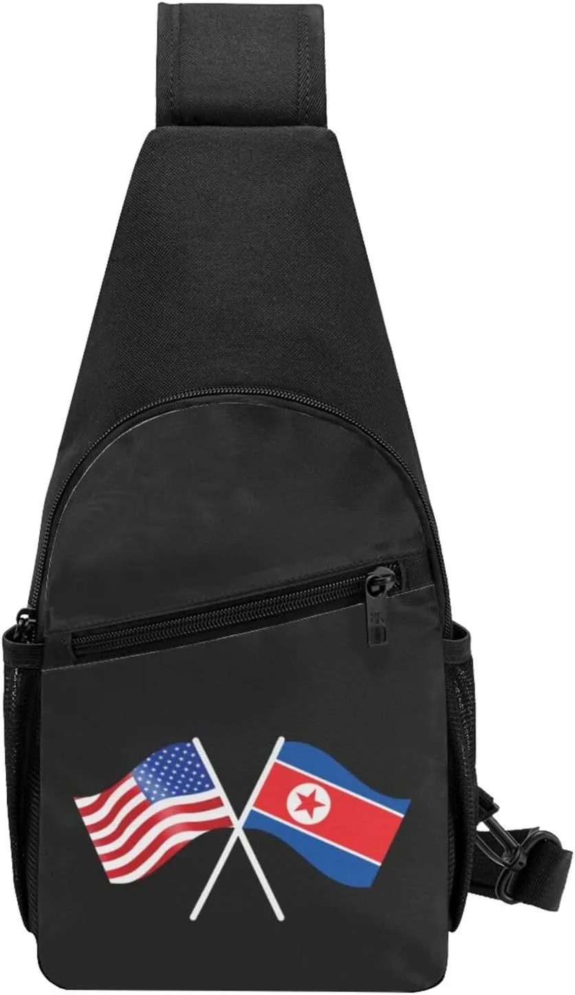 American And North Korea Flag Chest Pack Leisure Shoulder Crossbody Chest Bag
