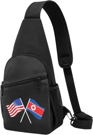 American And North Korea Flag Chest Pack Leisure Shoulder Crossbody Chest Bag