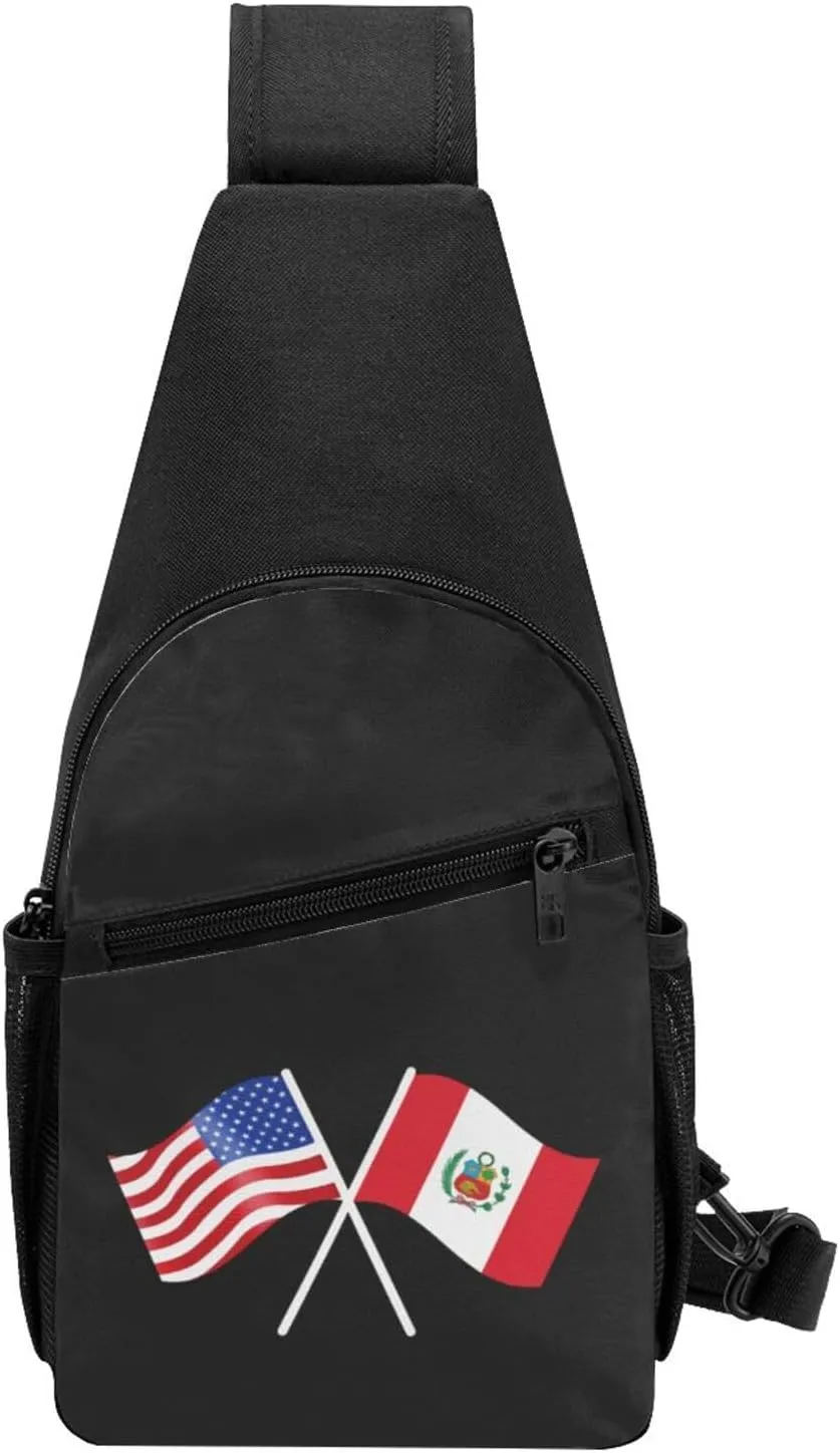 American And Peru Flag Chest Pack Leisure Shoulder Crossbody Chest Bag