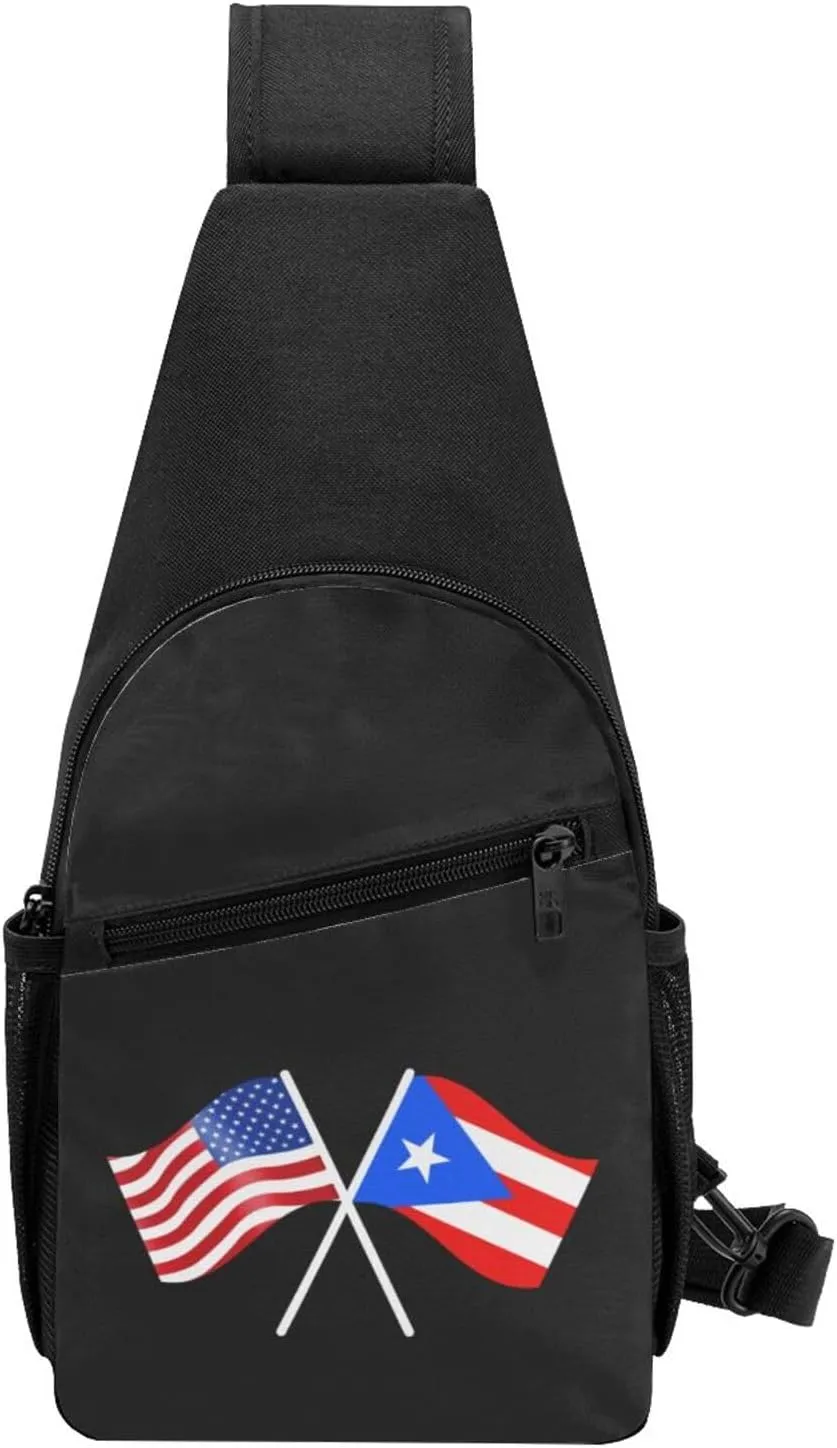American And Puerto Rico Flag Chest Pack Leisure Shoulder Crossbody Chest Bag