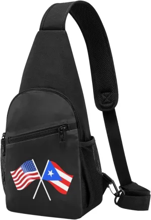 American And Puerto Rico Flag Chest Pack Leisure Shoulder Crossbody Chest Bag