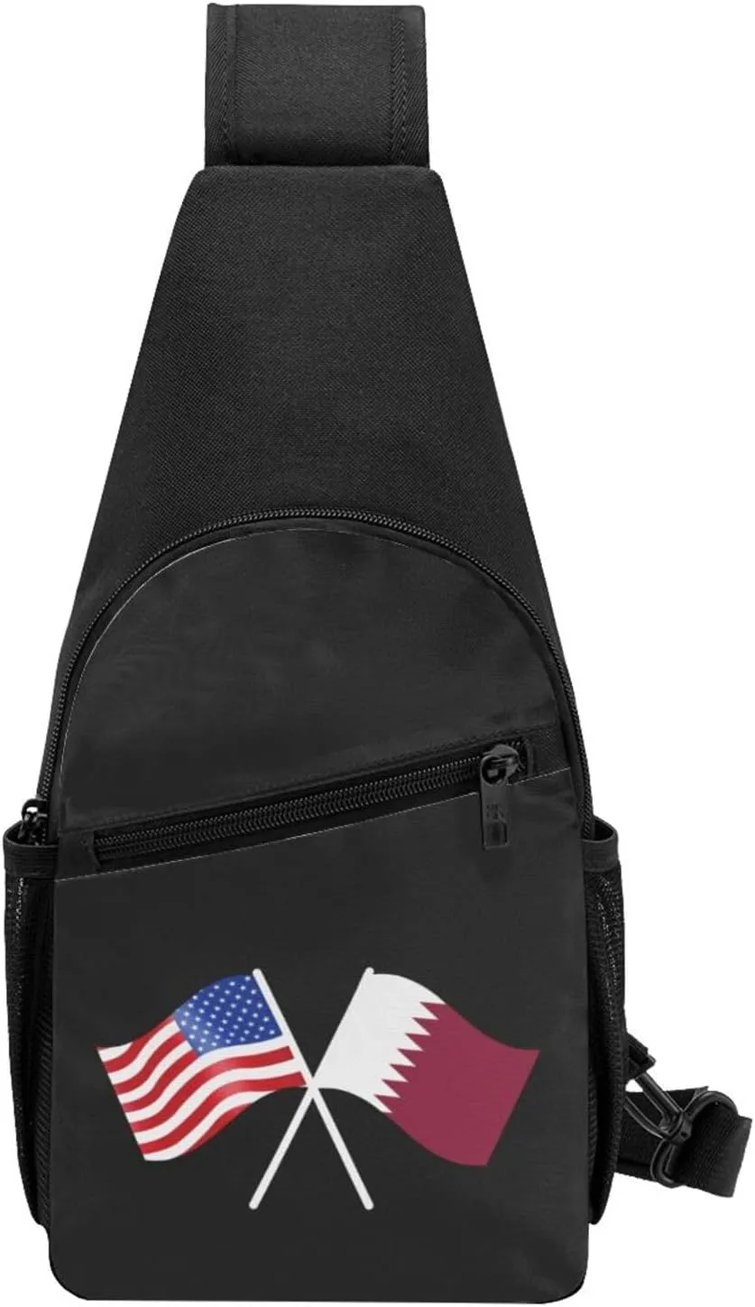 American And Qatar Flag Chest Pack Leisure Shoulder Crossbody Chest Bag