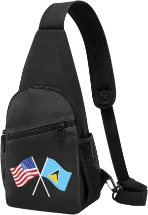 American And Saint Lucia Flag Chest Pack Leisure Shoulder Crossbody Chest Bag