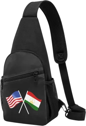 American And Tajikistan Flag Chest Pack Leisure Shoulder Crossbody Chest Bag