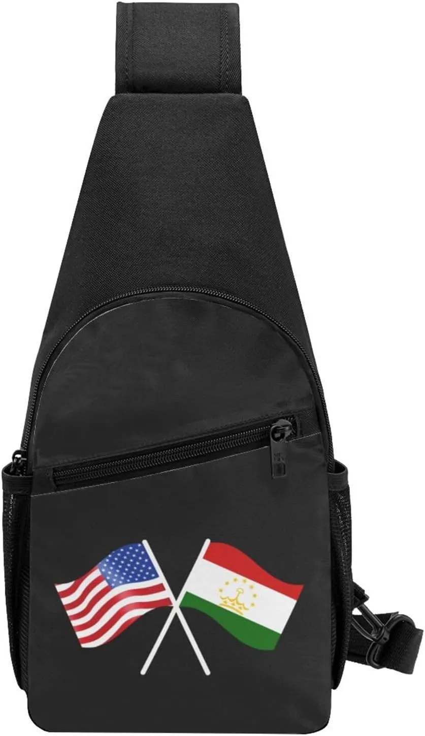 American And Tajikistan Flag Chest Pack Leisure Shoulder Crossbody Chest Bag