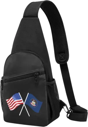 American And Utah Flag Chest Pack Leisure Shoulder Crossbody Chest Bag