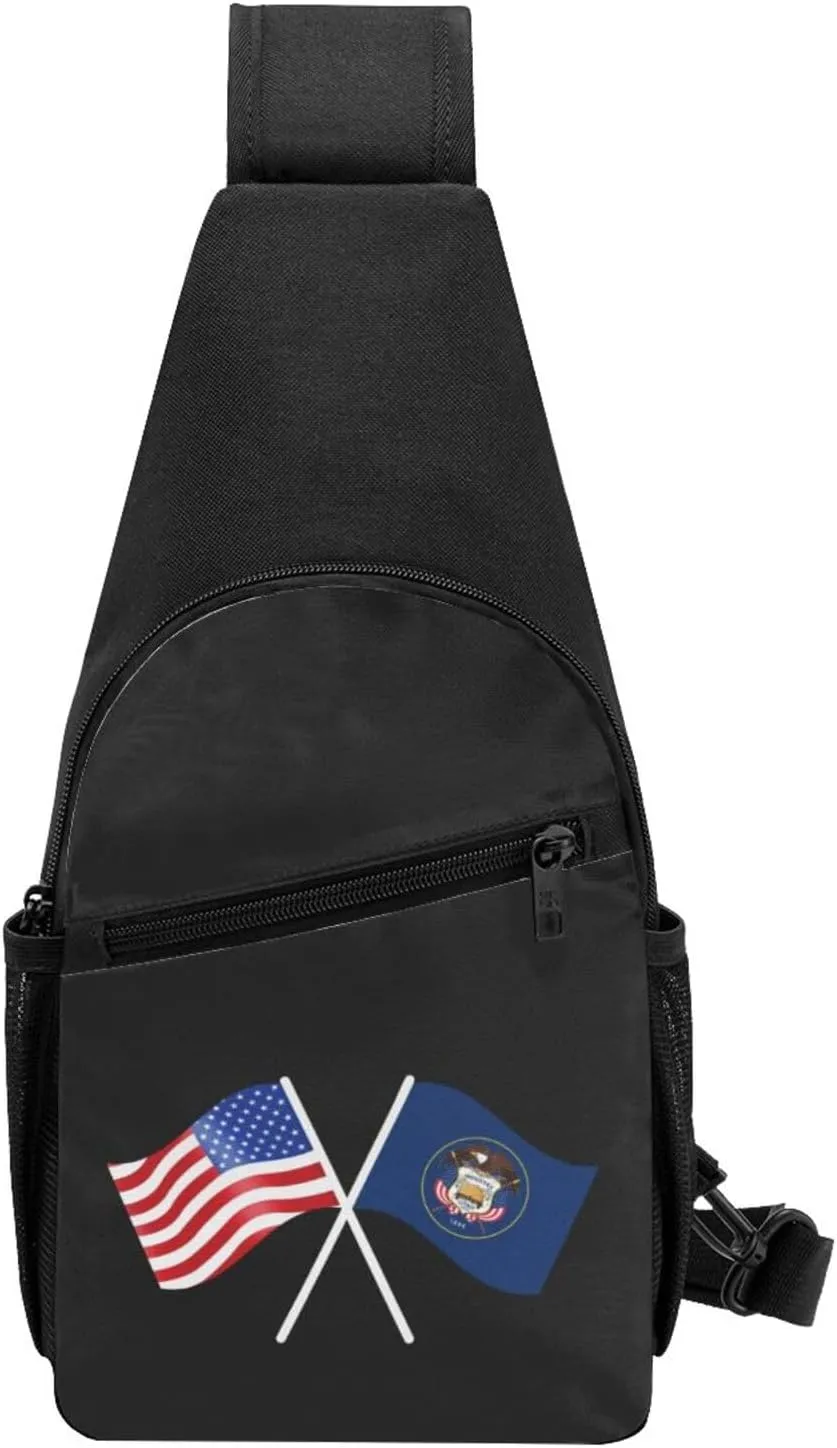 American And Utah Flag Chest Pack Leisure Shoulder Crossbody Chest Bag