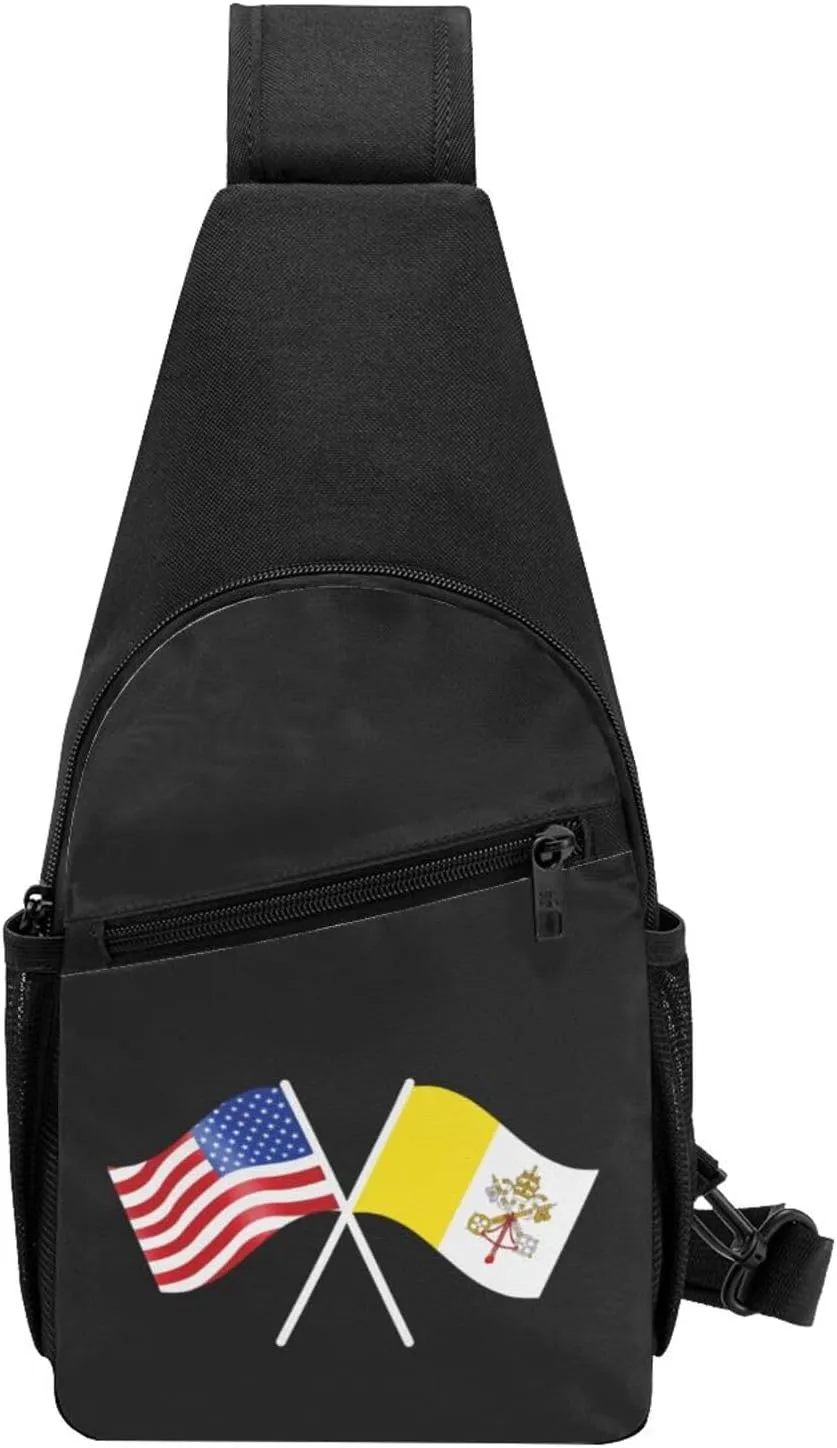 American And Vatican City Flag Chest Pack Leisure Shoulder Crossbody Chest Bag