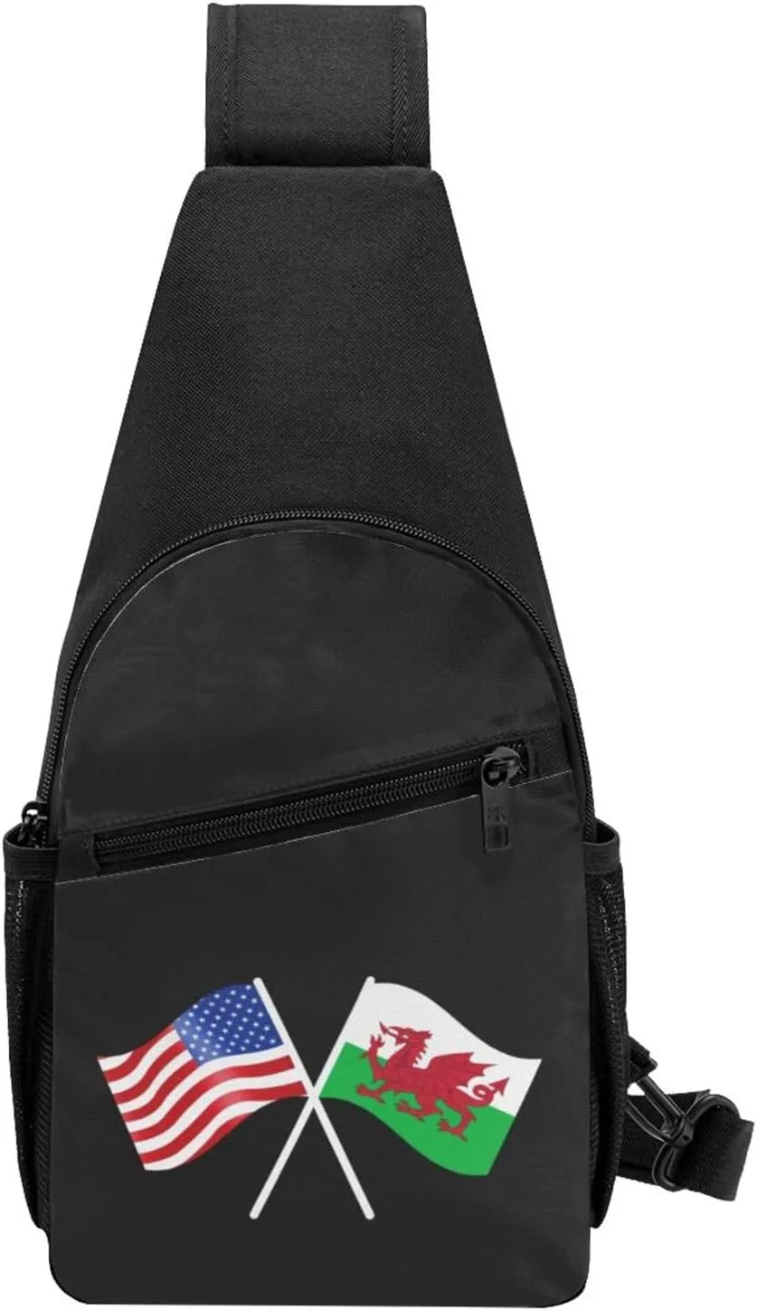 American And Wales Flag Chest Pack Leisure Shoulder Crossbody Chest Bag