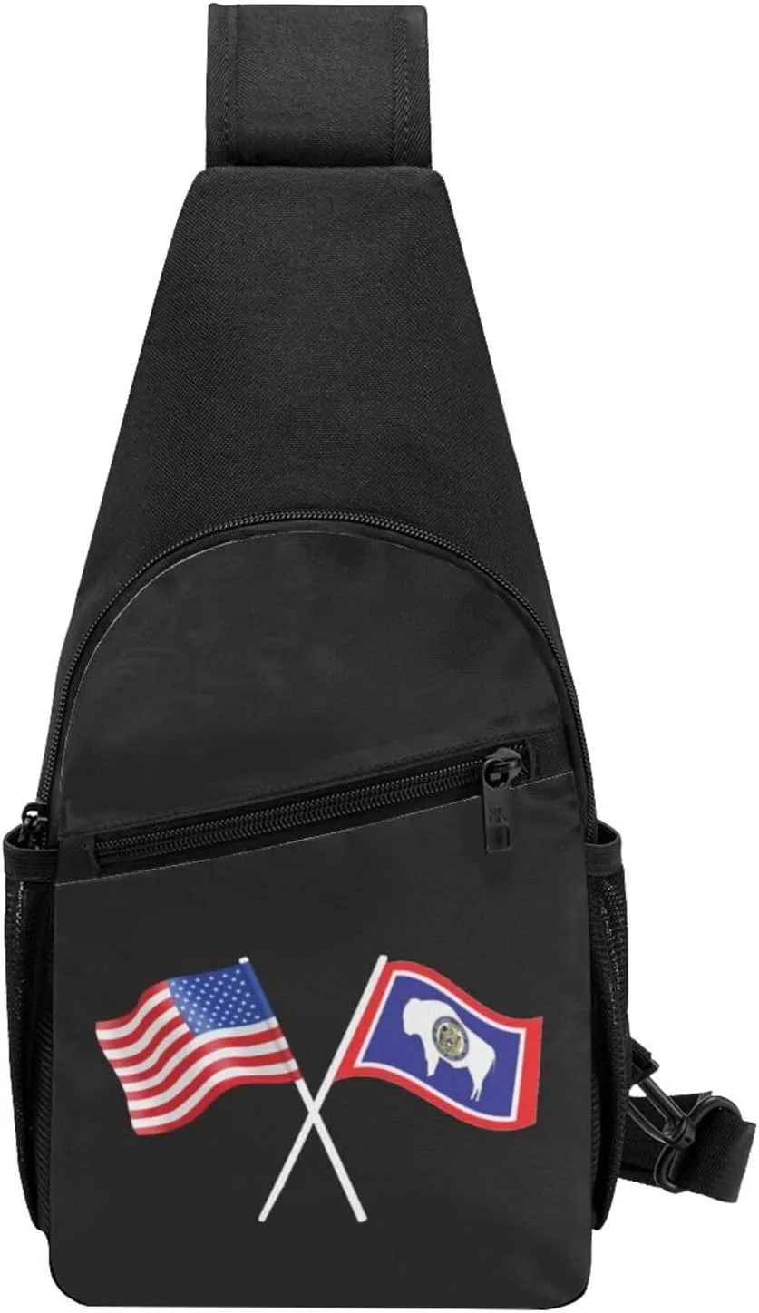 American And Wyoming Flag Chest Pack Leisure Shoulder Crossbody Chest Bag