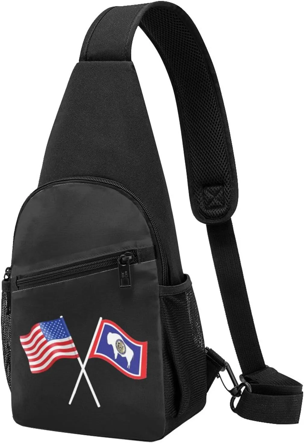 American And Wyoming Flag Chest Pack Leisure Shoulder Crossbody Chest Bag