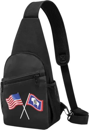 American And Wyoming Flag Chest Pack Leisure Shoulder Crossbody Chest Bag