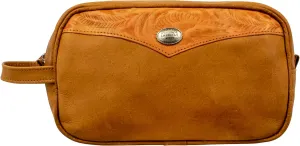 American West Waxed Leather Shave Kit/Toiletry Travel Bag - Western fashion (Natural Tan)
