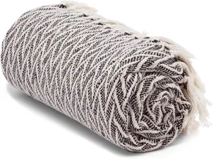Americanflat 50x60 Throw Blanket - Soft and Breathable Cotton Throw Blanket for Couch, Bed, Chair - Decorative Blanket Perfect for Home, Office, or Outdoor Use - Chevron Black and Cream Blanket