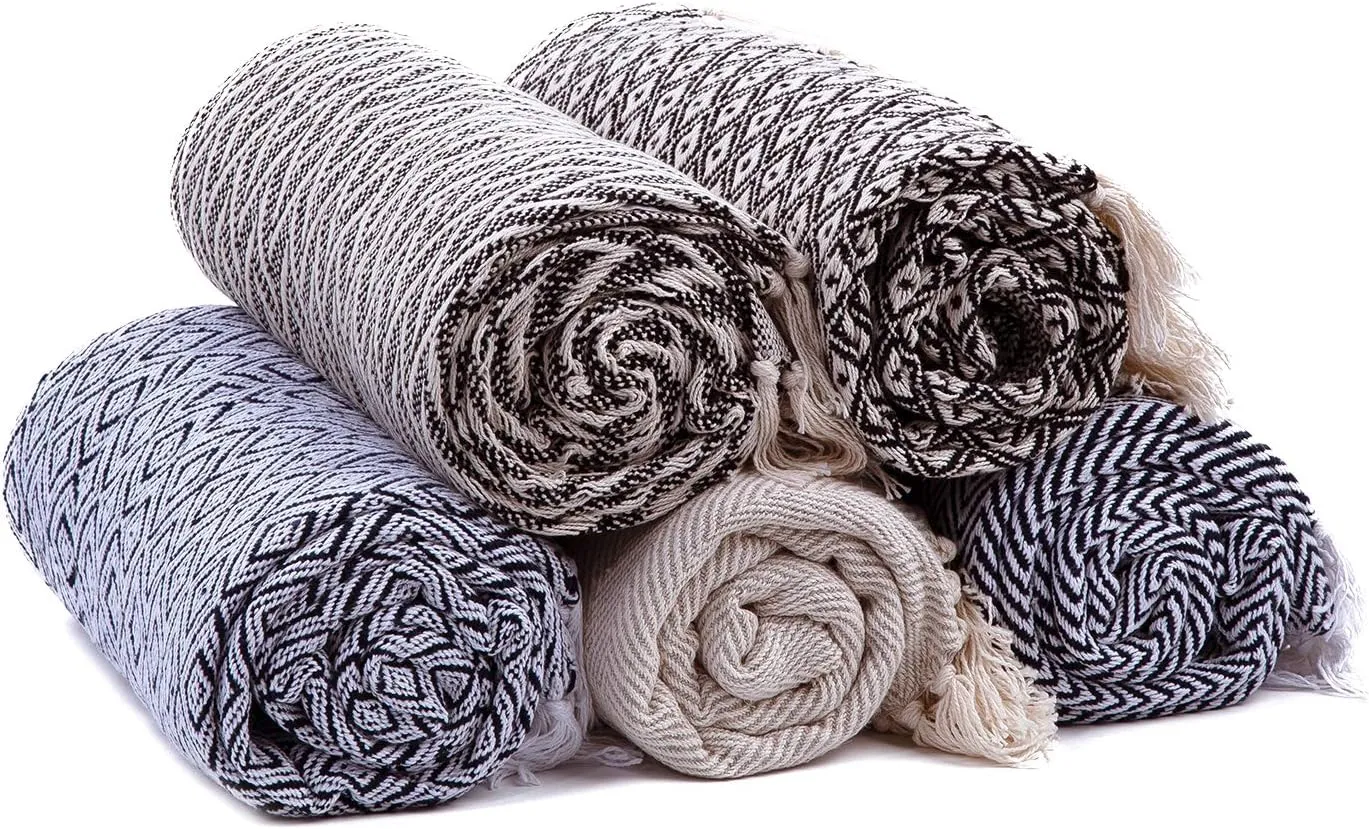 Americanflat 50x60 Throw Blanket - Soft and Breathable Cotton Throw Blanket for Couch, Bed, Chair - Decorative Blanket Perfect for Home, Office, or Outdoor Use - Chevron Black and Cream Blanket