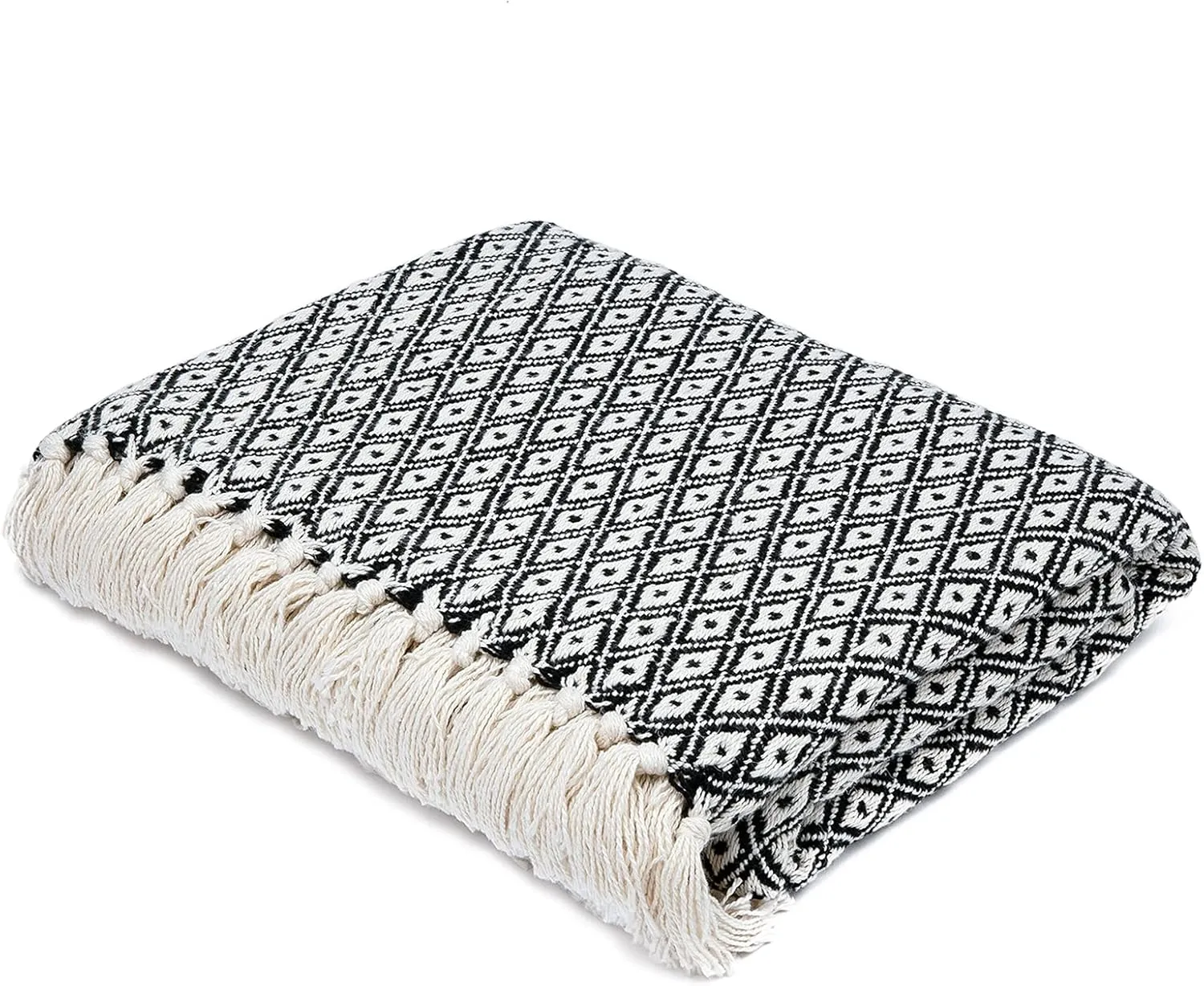 Americanflat 50x60 Throw Blanket - Soft and Breathable Cotton Throw Blanket for Couch, Bed, Chair - Decorative Blanket Perfect for Home, Office, or Outdoor Use - Mini Diamond Black and Cream Blanket