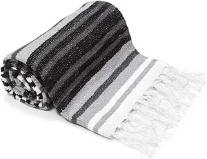 Americanflat Authentic Mexican Yoga Blanket - Soft Woven Cotton & Polyester Falsa Blanket in Grey Striped