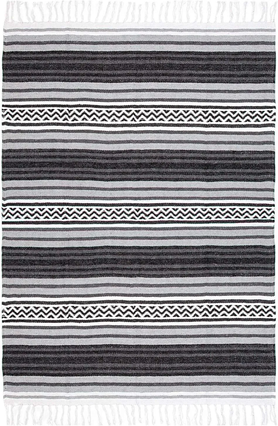 Americanflat Authentic Mexican Yoga Blanket - Soft Woven Cotton & Polyester Falsa Blanket in Grey Striped