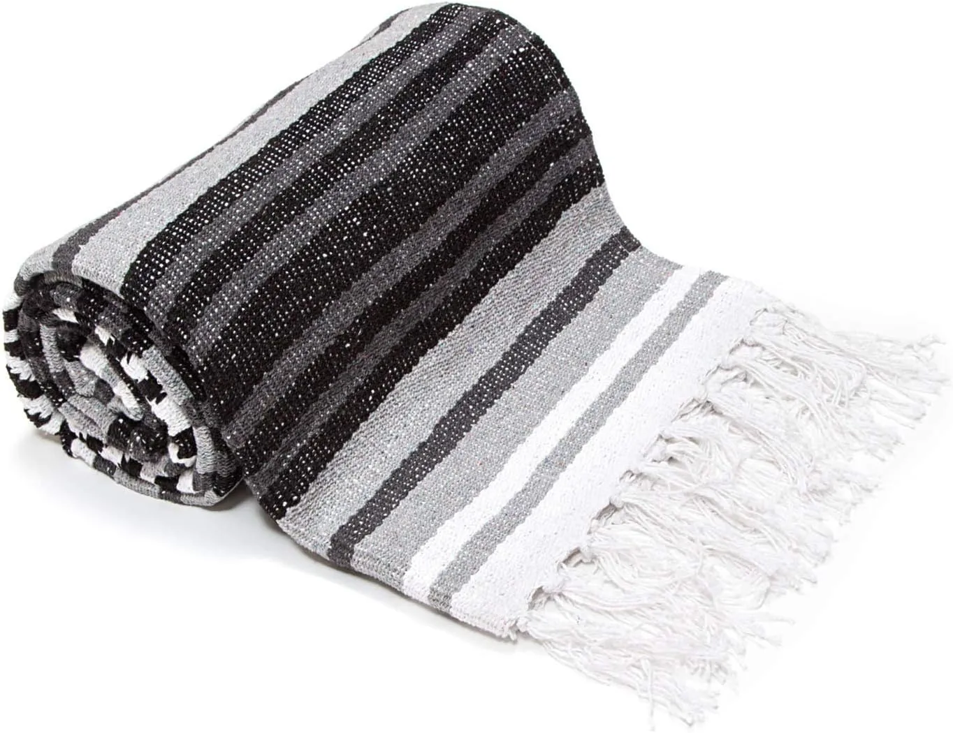 Americanflat Authentic Mexican Yoga Blanket - Soft Woven Cotton & Polyester Falsa Blanket in Grey Striped
