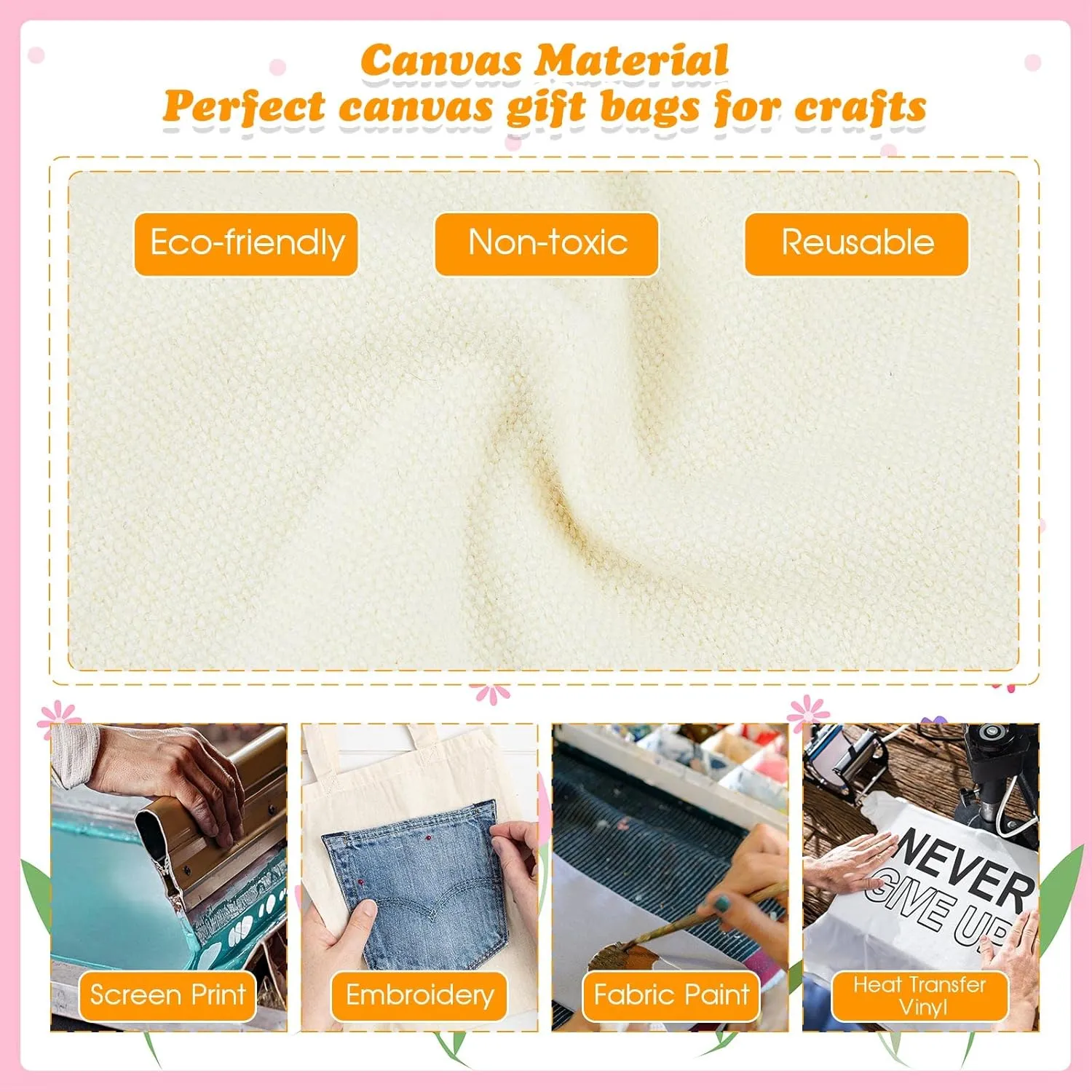 Amylove 24 Pcs Mini Tote Bag Sublimation Blank Canvas Tote Bags Reusable Grocery Luggage DIY Sack Goody for Party Even (10 x 10 Inch,Natural with Colorful Handle)