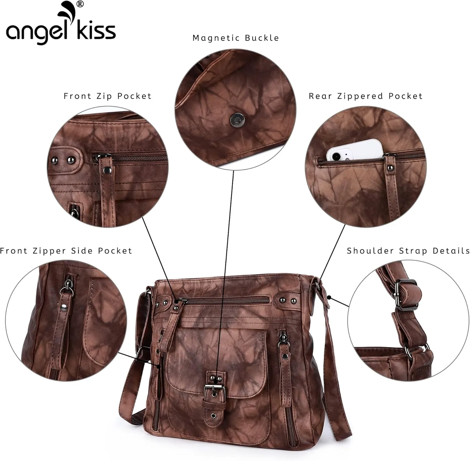 Angel Kiss Crossbody Bags Shoulder Bags and Handbags for Women Multi Pocket Daily Soft Hobo Purses Medium Size