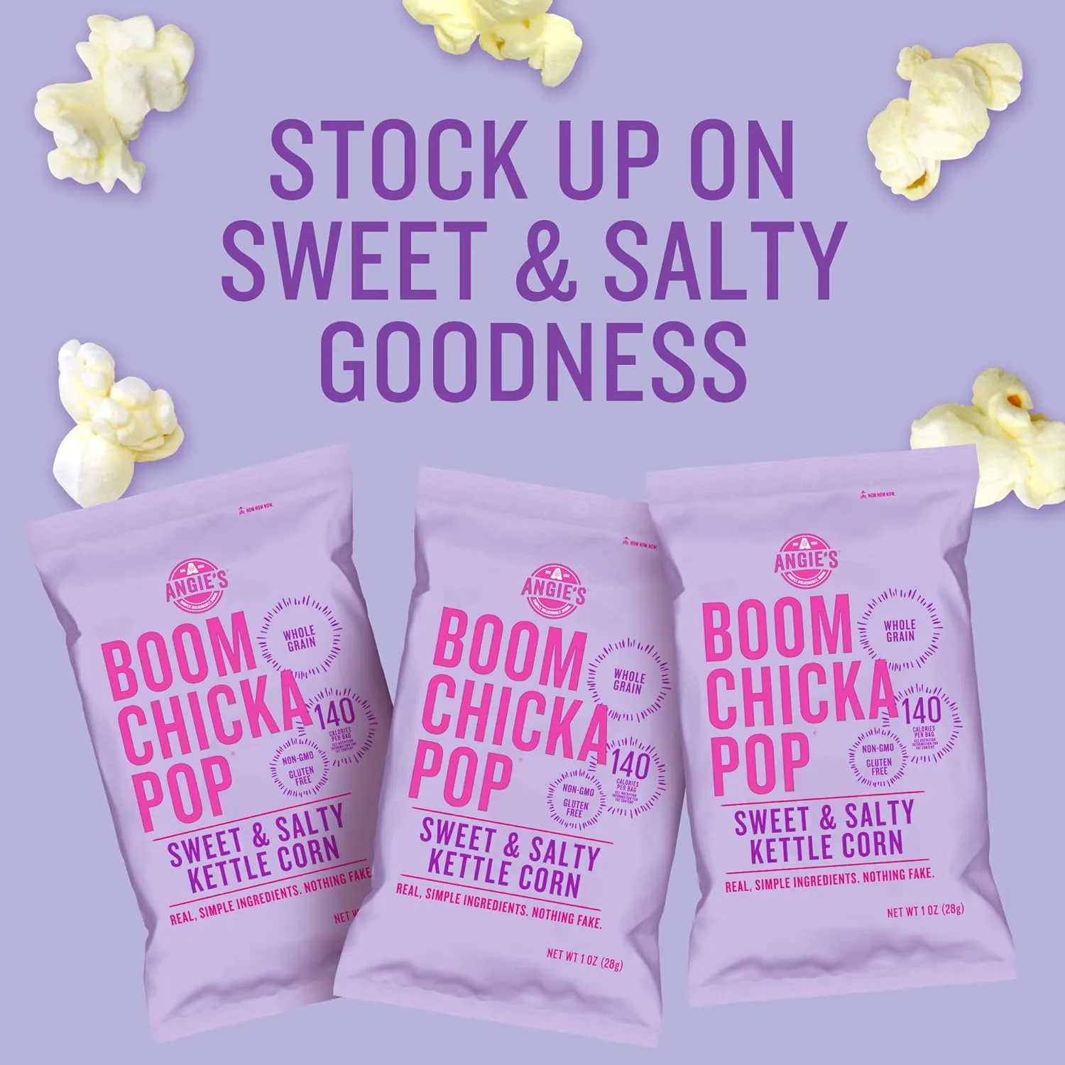 Angie's BOOMCHICKAPOP Sweet & Salty Kettle Corn Popcorn, 1 oz. Individual Bag (Pack of 24)