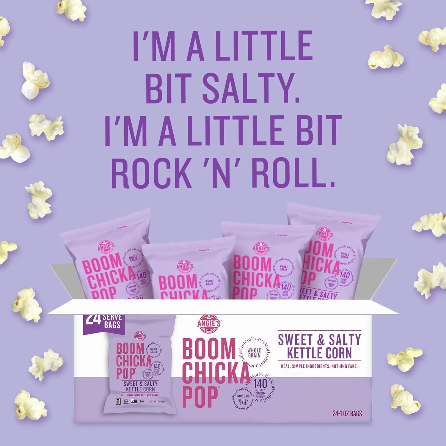 Angie's BOOMCHICKAPOP Sweet & Salty Kettle Corn Popcorn, 1 oz. Individual Bag (Pack of 24)
