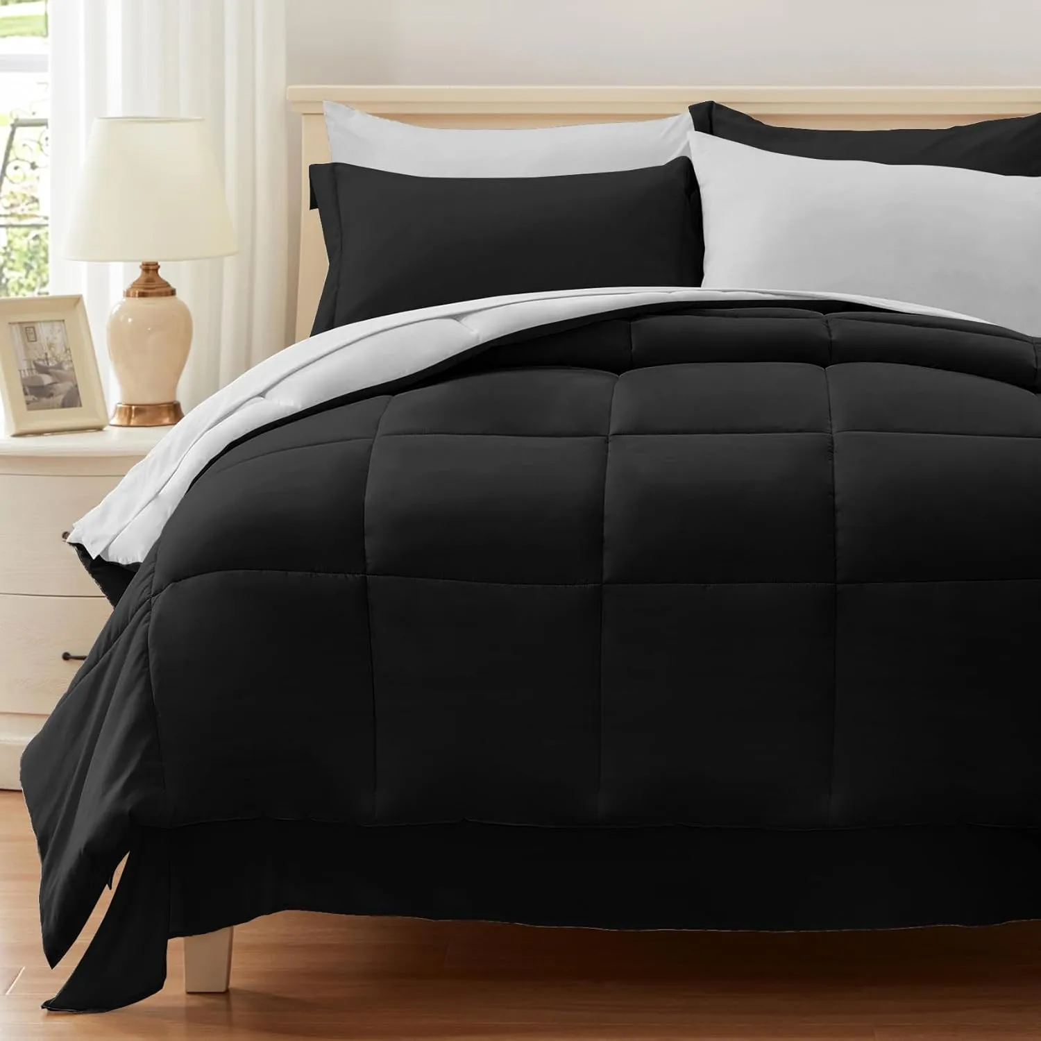 Anluoer King Size Bed in a Bag 7 Pieces, Black and Grey Bed Comforter Set with Sheets, All Season Bedding Sets with 1 Comforter,2 Pillow Shams,2 Pillowcases, 1 Flat Sheet, 1 Fitted Sheet