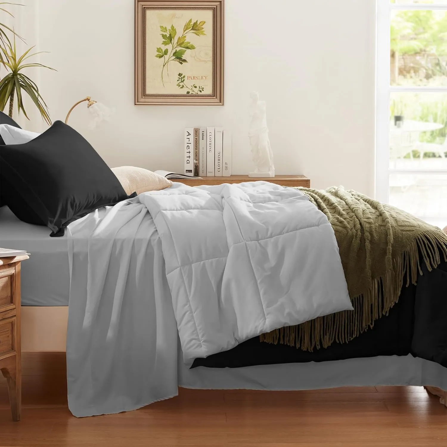 Anluoer King Size Bed in a Bag 7 Pieces, Black and Grey Bed Comforter Set with Sheets, All Season Bedding Sets with 1 Comforter,2 Pillow Shams,2 Pillowcases, 1 Flat Sheet, 1 Fitted Sheet