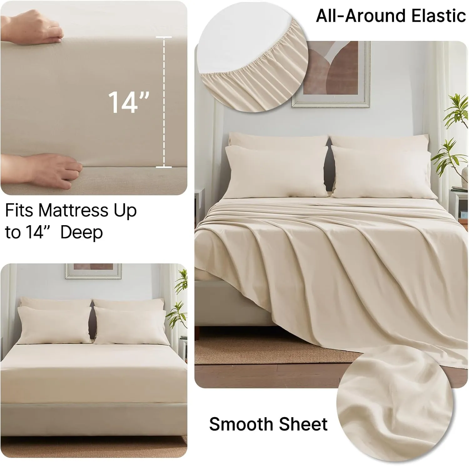 Anluoer Queen Comforter Set 7 Piece, Cream Bed in a Bag with Sheets, Comforters Queen Size Bedding Sets with 1 Comforter, 2 Pillow Shams, 2 Pillowcases, 1 Flat Sheet,1 Fitted Sheet