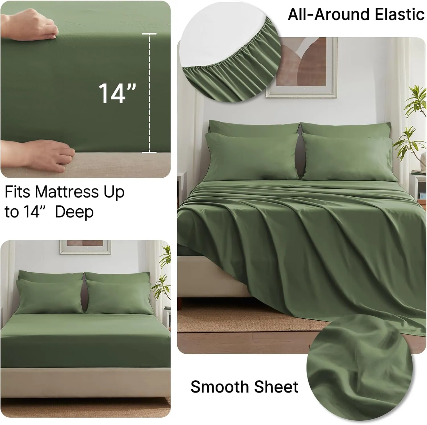 Anluoer Queen Comforter Set 7 Piece, Olive Green Bed in a Bag with All Season Bedding Comforter Sets, 1 Comforter, 2 Pillow Shams, 2 Pillowcases, 1 Flat Sheet, 1 Fitted Sheet